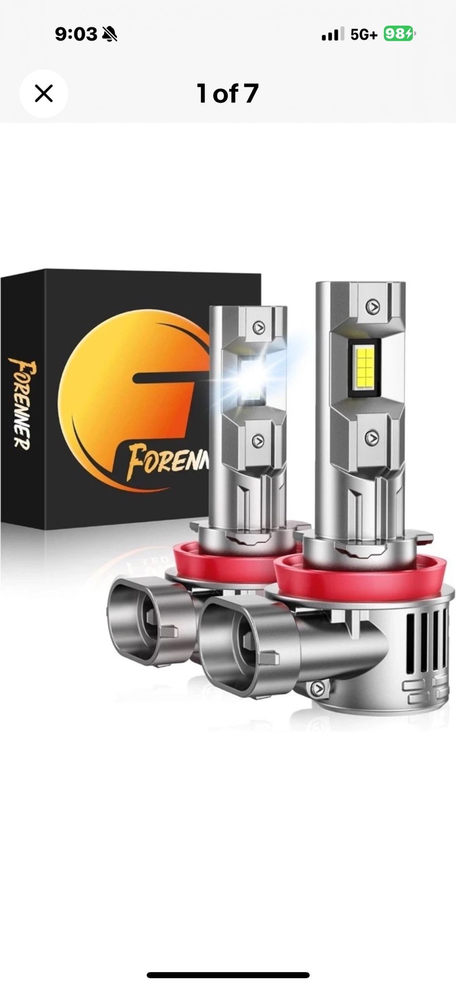 FORENNER H11/H8/H9 LED Headlight Bulb Fog Light Beam 40000LM 900% Brighter 6500K Honda Civic Odyssey 