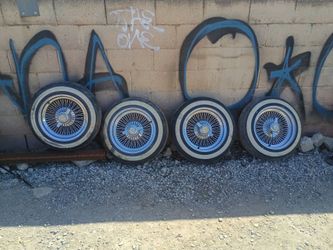 Set of 4 Chrome Wire Spoke Wheels with Whitewall Tires