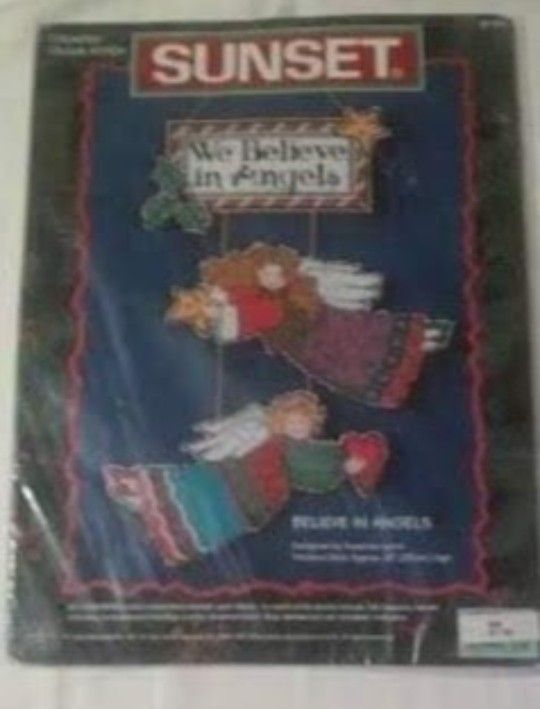 NEW counted cross stitch 12" wall hanging kit-"We Believe in Angels" $5 FIRM