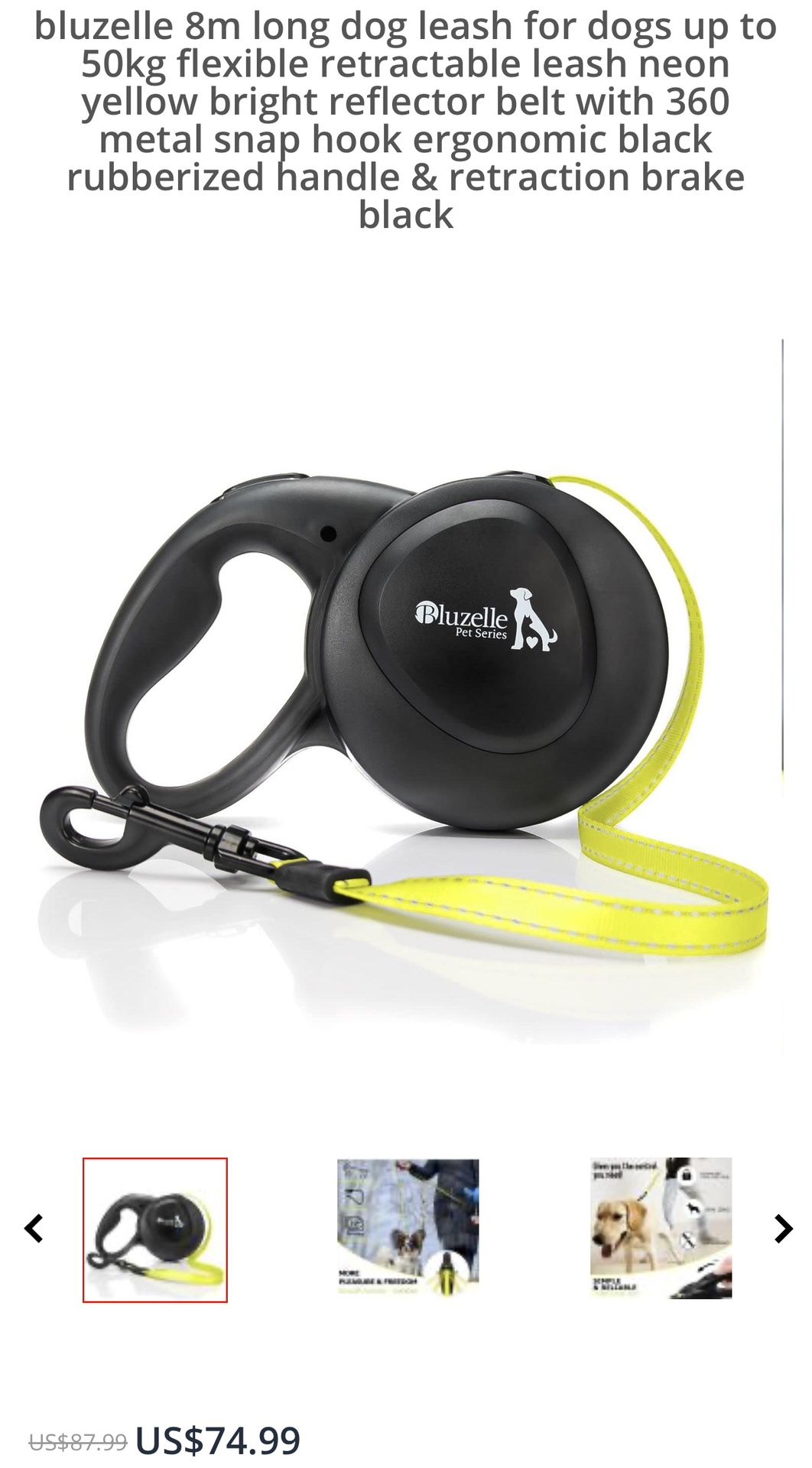 bluzelle 8m long dog leash for dogs up to 50kg flexible retractable leash