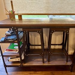Counter Height Dining/study/work Table Set with Two Barstools