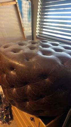 Brown Leather Tufted Ottoman