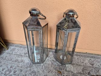 Set of 2 Large Silver Metal Lanterns 👑💎🏞