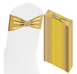 100 PCS Gold Spandex Chair Sashes Bows Premium Stretch Chair Cover Band w/Buckle