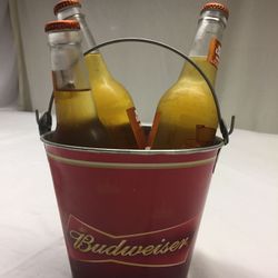 Budweiser Christmas Beer Pail / Bucket / Ice Bucket / Planter with Clydesdales