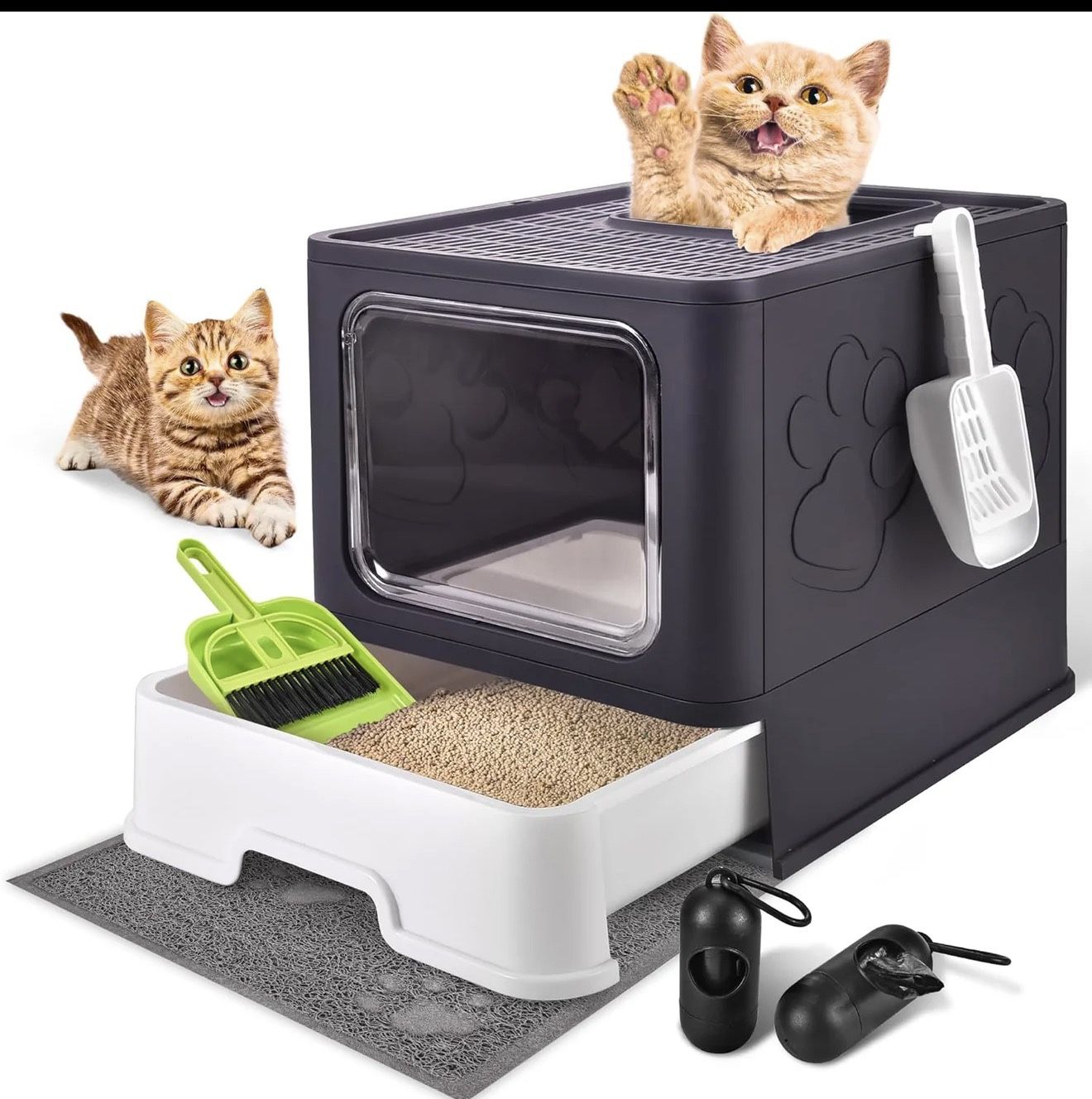 Cat Litter Box with Litter Mat Odor Control Anti-Splashing Easy Cleaning