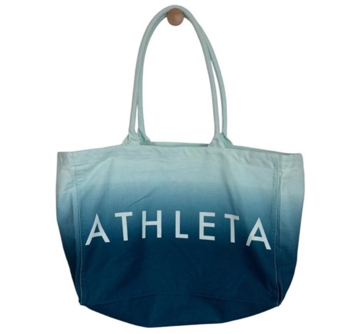 Athleta Beach Bag Gym Bag Tote Bag Blue Ombre White Canvas Shopping Bag