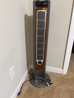 Lasko Oscillating Tower Fan with Remote, Wood-Grain Finish