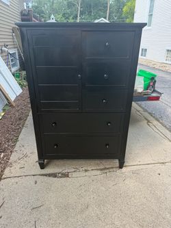 Oxford Black Wooden Door Chest, 5 drawers, 1 Cabinet Door, 56 high, 38w, 18 deep, heavy, $50