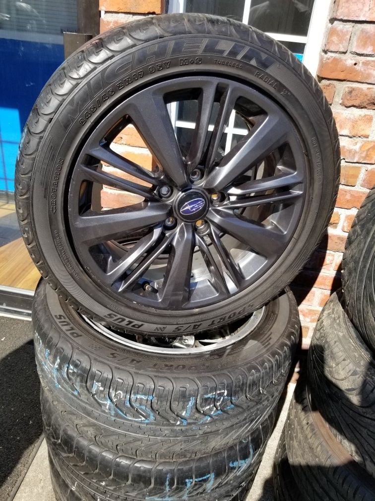 17' Subaru 5×4.5 OEM Enkei Stampped Rims & 245/45/17 Michelin Tires for