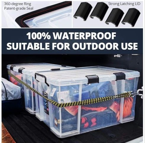 Storage Box,set 3, 90QT/85L Stackable Latch Box Durable Multi-Purpose Locking Bin with Lid and Black Clips for Bedding, Toys, Shoes and Clothes