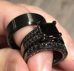 New s925 black gunmetal wedding ring set engagement ring