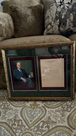 Framed Art -Autographed Historical Herbert Hoover Presidential Portrait and Personal Letter Request