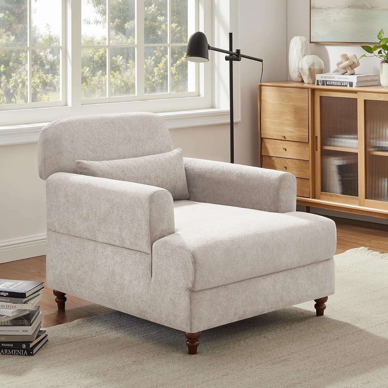 VANOMi Chaise Lounge Chair Indoor with Adjustable Backrest, Oversized Accent Chair Deep Seat Reading Armchair, Upholstered Comfy Cloud Fluffy Chaise S