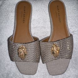Kurt Geiger brown Houndstooth Sandals With Gold Accent Women’s Size 9.5