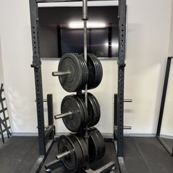 E.T.E Deluxe Squat Rack And Bumper Plate Tree Combo