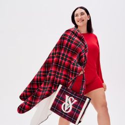 Victoria's Secret Plaid Blanket and Tote