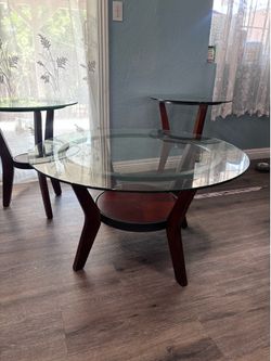 3-Piece Glass and Wood Coffee Table set