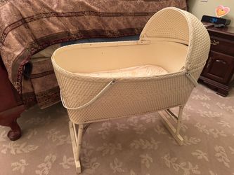 Wicker Baby Bassinet with Hood and Stand