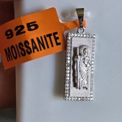 Saint Jude Pendant/San Judas Moissanite & Silver