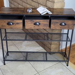 Rustic Console Sofa Table with 3 Fabric Drawers