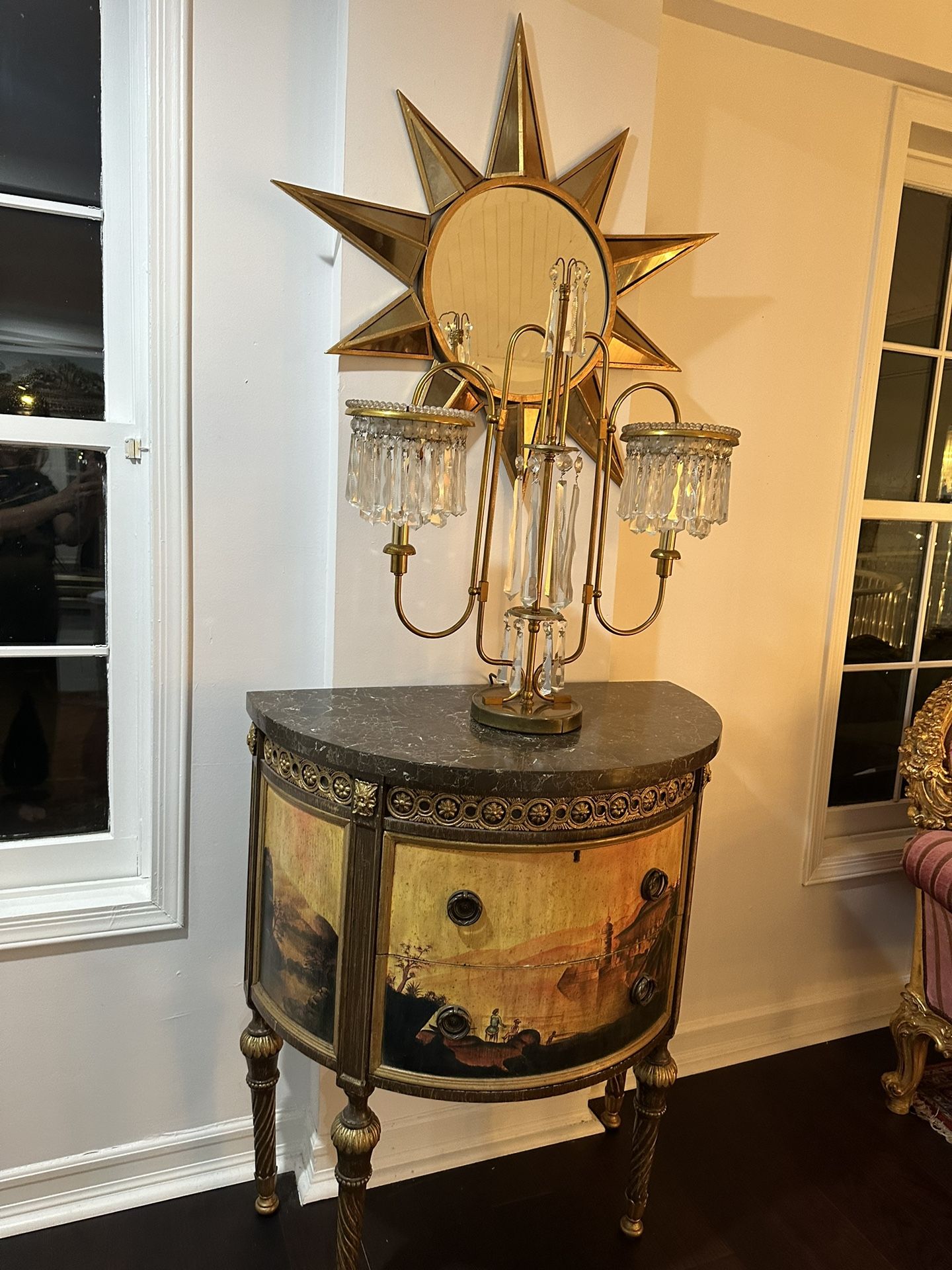 Beautiful Antique Cabinet With Mirror And With Antique Night Light