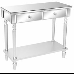 Mirrored Console Table/Vanity Table with 2 Drawers and Shelf
