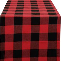 Buffalo Check Collection Classic Farmhouse Table Runner, Red & Black 13x 72” A19