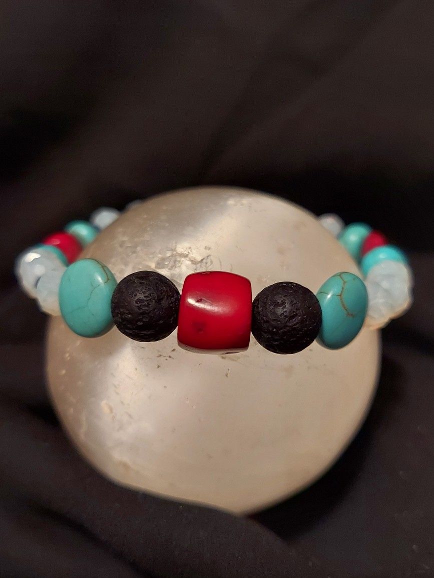 Turquoise, Blue Sapphire, Moonstone, Crystal Bracelet