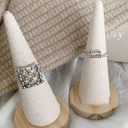 Set 2 925 Sterling Silver Women's Cuff Ring Band Adjustable Size Gift Rings 