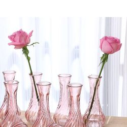 Set of 12 Small Glass Vase Set, Petite Bud Vases for Floral Arrangements, Weddings, Flowers, Home Decor or Office Light Pink
