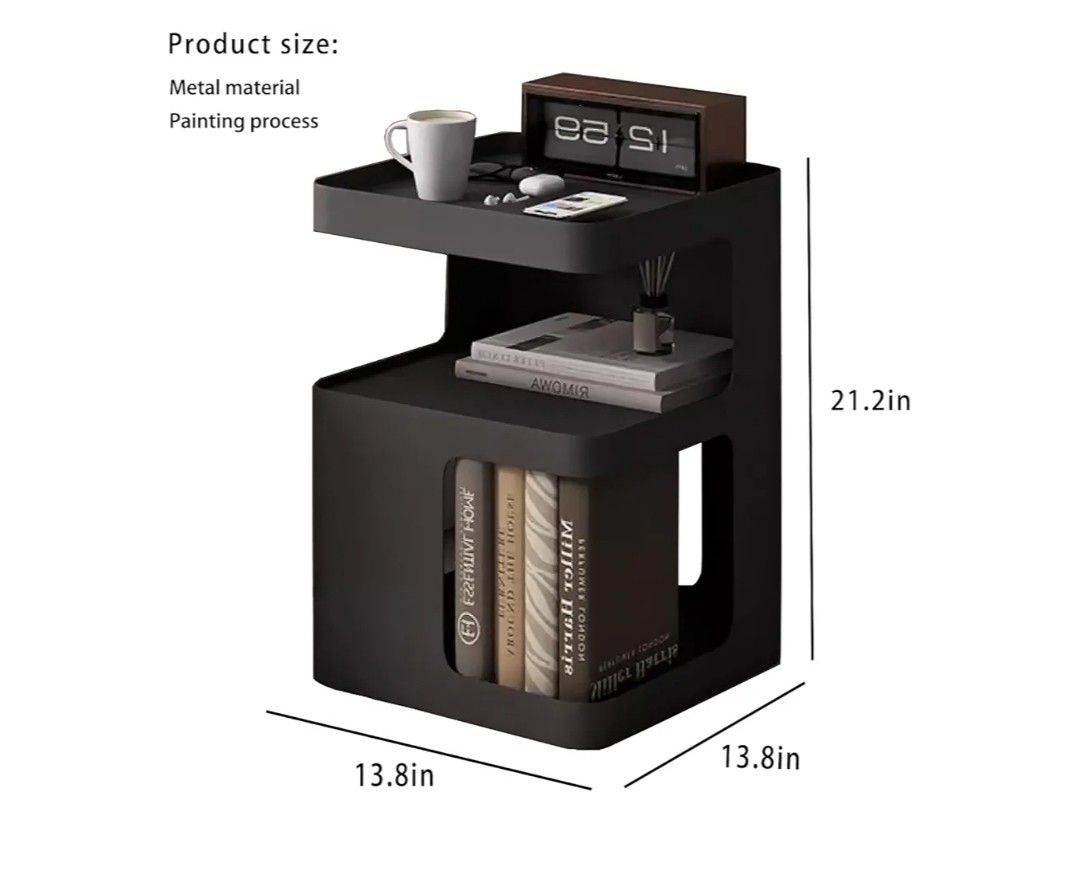 3-Tier Metal Side Table Black Accent Table