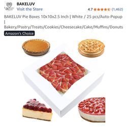 BAKELUV Pie Boxes 10x10x2.5 Inch | White / 25 pcs/Auto-Popup