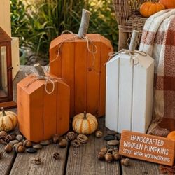 Wooden pumpkins fall decor (2 sets left)