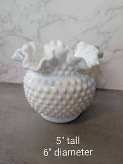 Fenton hobnail milk glass ruffled edge vase