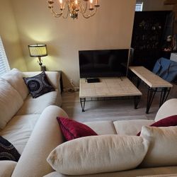 Beautiful Ivory Couch, Lovrseat, Coffee  And Sofa Table 