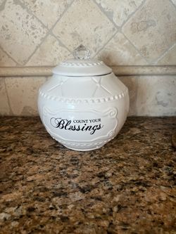 Antique inspired Small cookie /snack jar- white ceramic