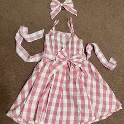 New small kids girls checkered vintage retro dress Barbie costume