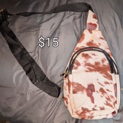 Cross Body Purse - White With Brown Spots