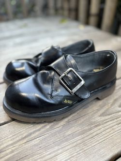 Rare Vintage 90s Dr. Martens Joey Buckle Monk Strap Leather Steel Toe UK 4 US 7 Made In UK