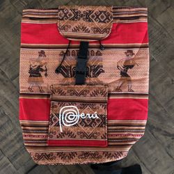 New Peru Backpack Bucket Drawstring Red Design Native Inca Latin America