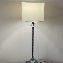 Unique Buffet Lamp With Oil Rubbed Twisted Base, Glass Inserts And New white Shade H27"