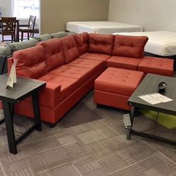 Heights Red Faux Leather Reversible Sectional with Storage Ottoman  /couch /Sofa 