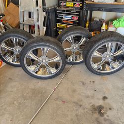 4- 20x8.5 Wheels with tires,  5x4.75 bolt pattern fits G.M. passenger cars,  S-10 and El Camino