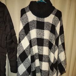 Heimish Regular And Plus Beautiful Poncho, Sweater,Cover. Black &White