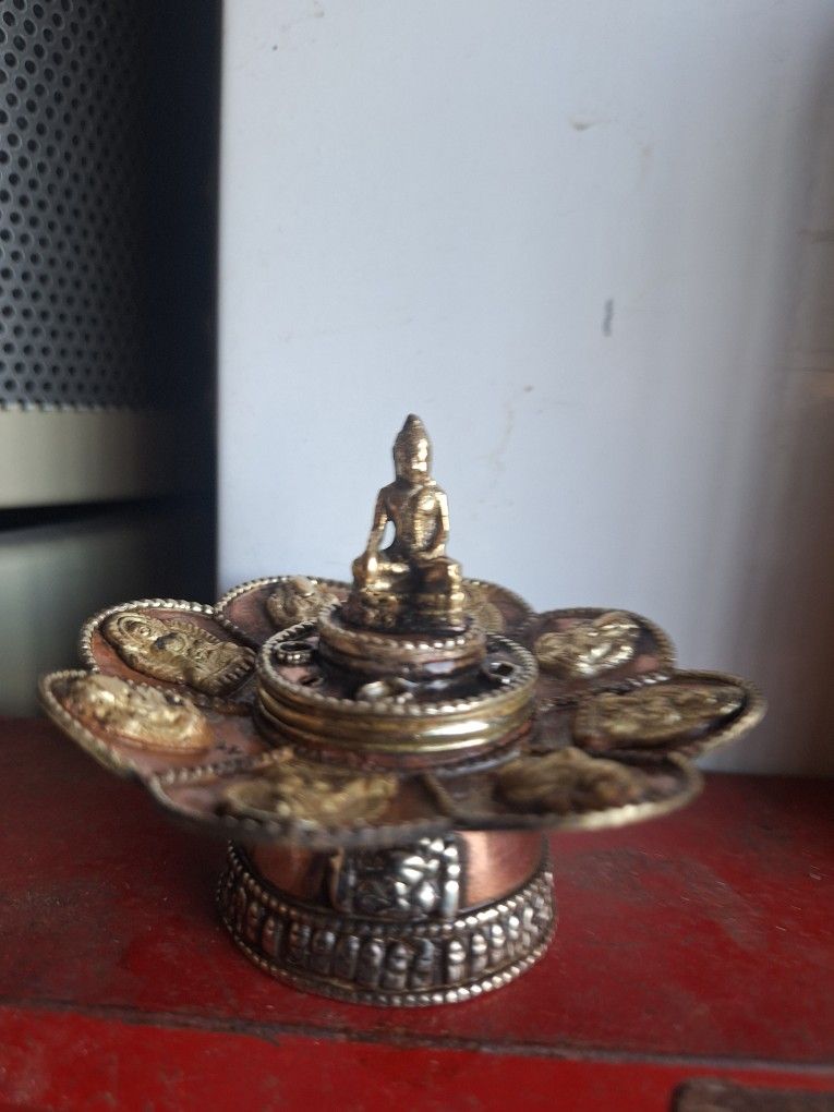 Lotus Copper Buddha  Incense Burner And Candle Holder 