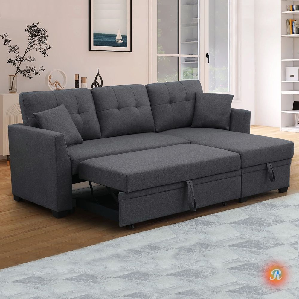 Pull Out Sleeper Sofa Bed Sectional Couch with Reversible Storage Chaise