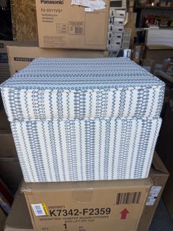 Homepop Blue and White Farmhouse Stripe Polyester Square Storage Ottoman