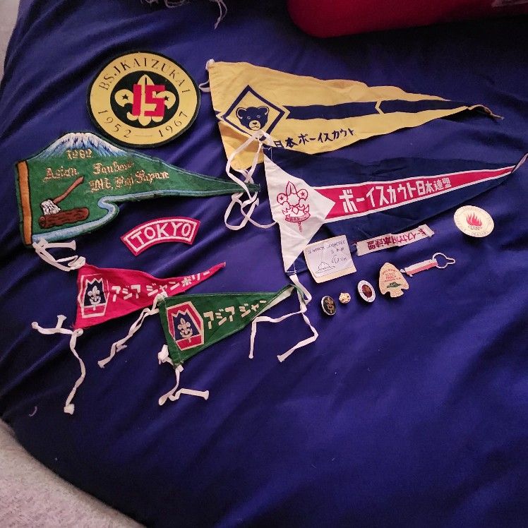 Assorted Patches, Flags, Pennents, Pins From Japanese Jamboree