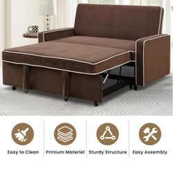 BRAND NEW IN BOX 3-in-1 Convertible Sofa Sleeper Bed 2-Seat Loveseat Lounge with Adjustable Backrest, Flannel Pull Out Fabric Couch Chaise, Perfect fo